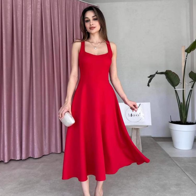 

2025 Summer Women s French-Style Sleeveless Backless Mid-Length Dress M