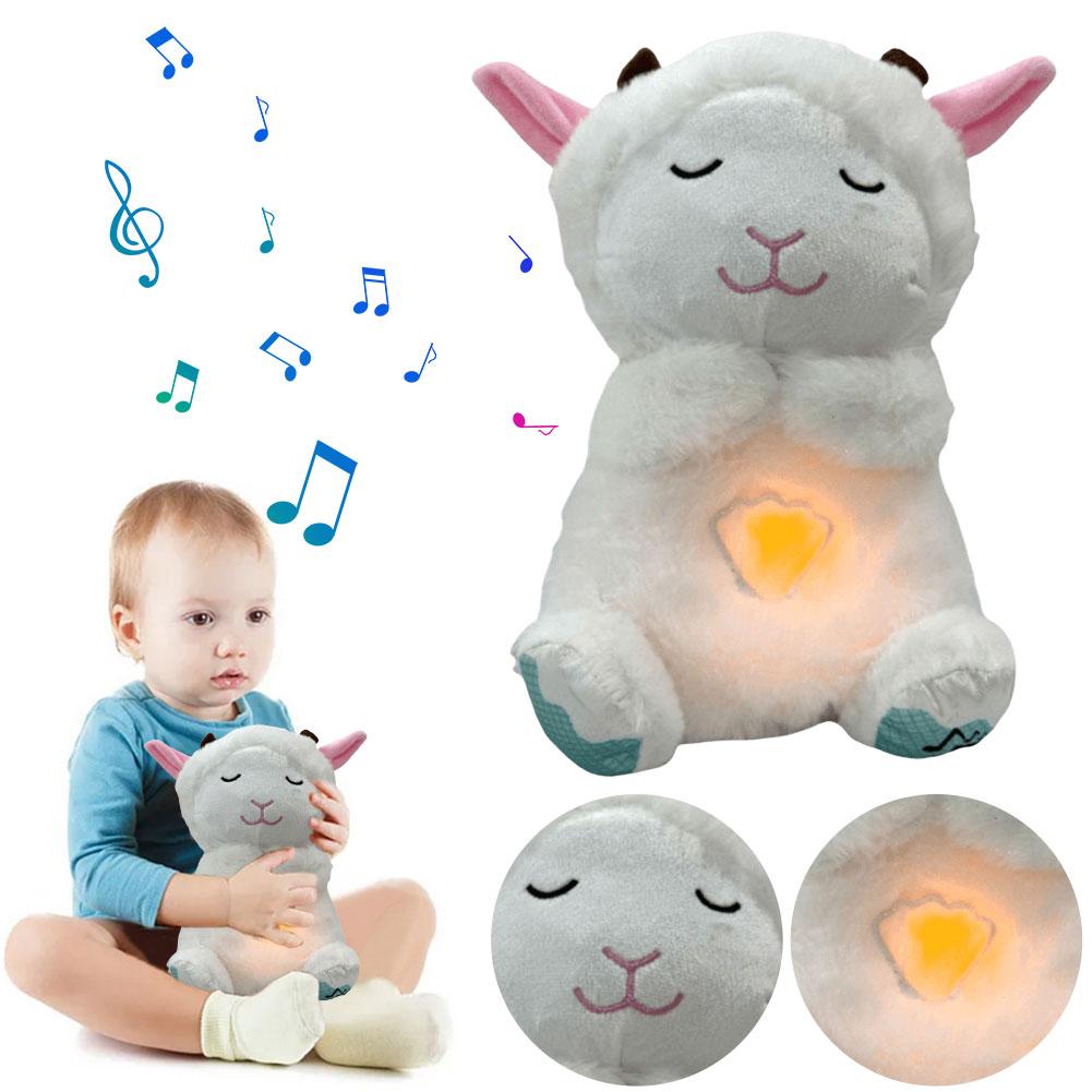 Niedliches Tier Schlafmusik Spielzeug mit Musik Lichtern Rhythmischer Atmungsbewegung Plüschtier Musikalisches Babyspielzeug für Neugeborene