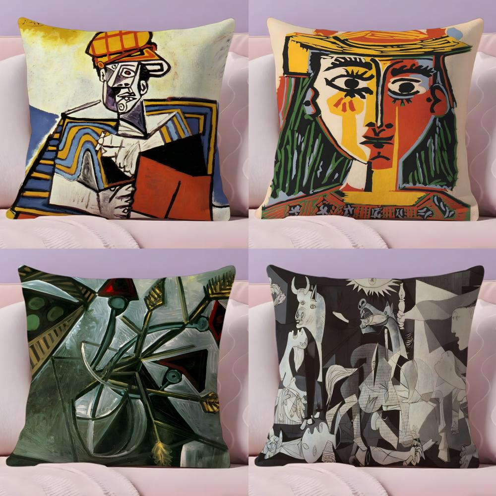P-Picasso Painting Art Cushion Cover Plush Fabric Soft Double-Sided Printed Sofa Warm Winter Home Gift Pillow Cover