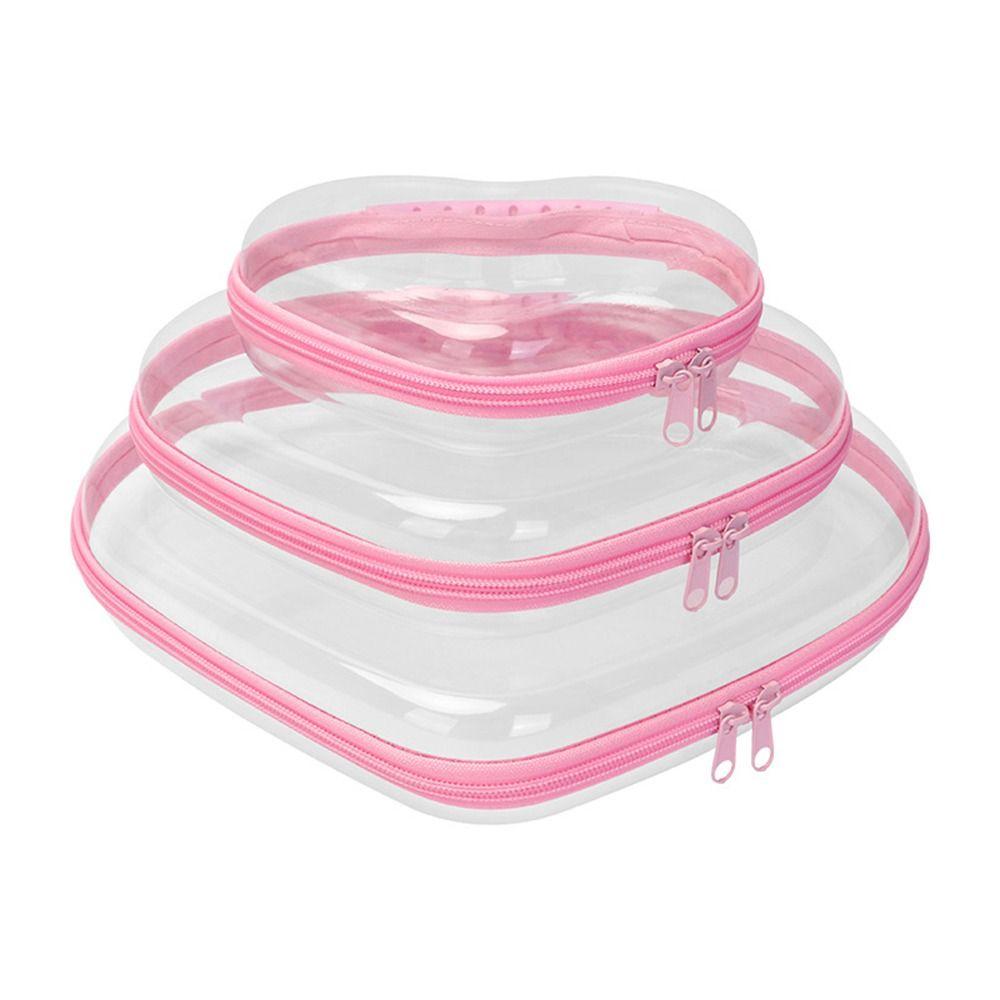 Plastic Clear Hard Shell Zipper Case Heart Waterproof Toy Storage Organizer Bins Portable Stackable Cosmetic Bag