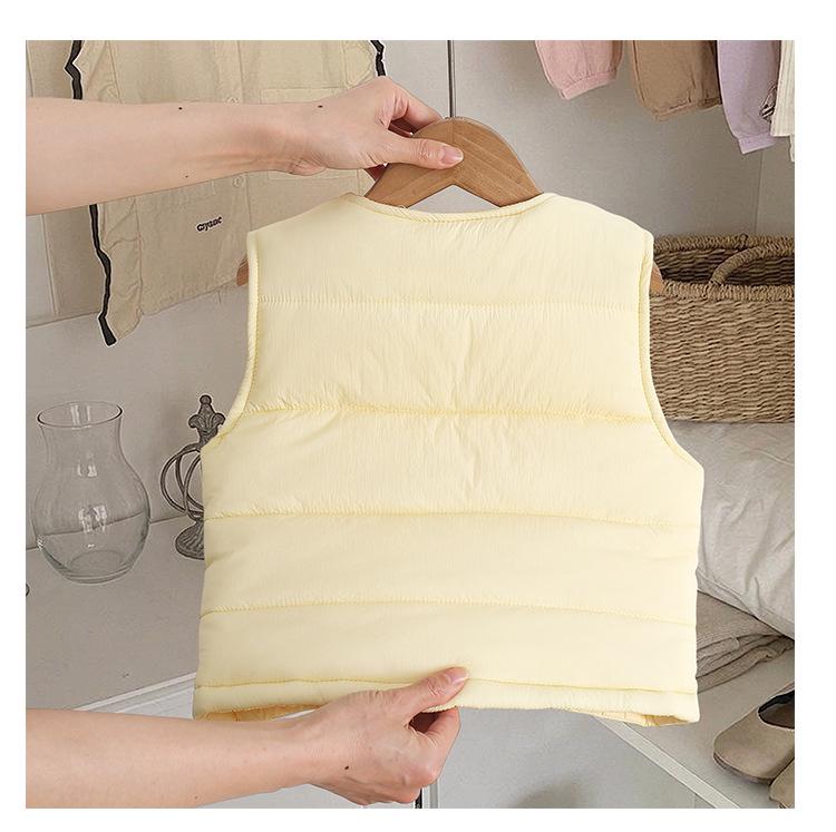 2026 Kids' Autumn/Winter Lightweight Cotton Vest - Unisex Korean Style, Solid Color, Warm Sleeveless Jacket