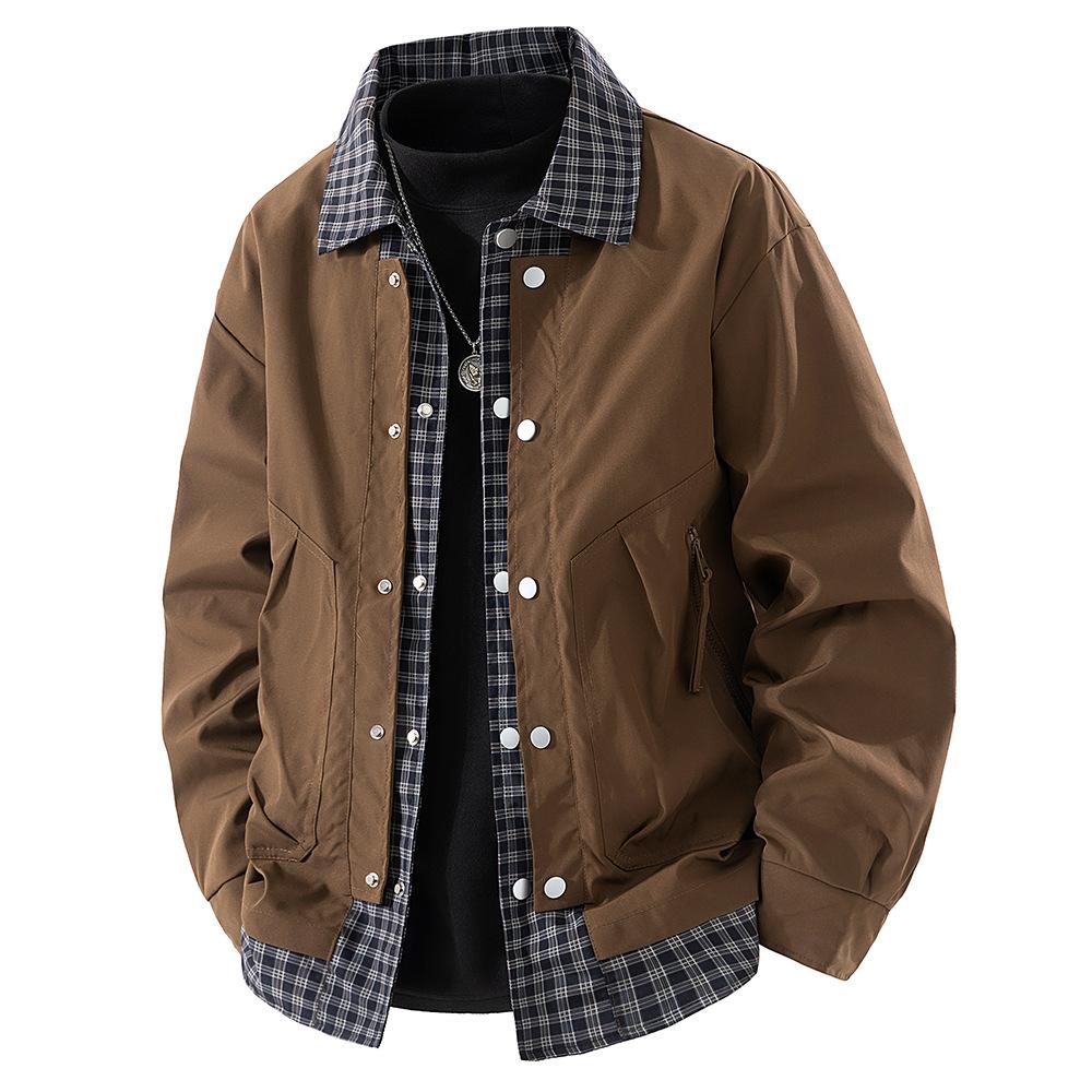 Fake Two-piece Plaid Jacket for Men's Lapel Jacket for Spring and Autumn New Loose Work Clothes