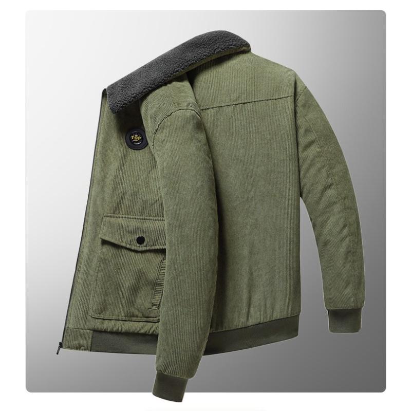 Autumn/Winter Men's Corduroy Lambskin Jacket, Loose, Thickened, Casual Lapel Men's Coat
