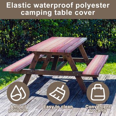 3 Pcs Picnic Table Cover with Bench Covers Elastic Waterproof Polyester Camping Table Cover For Party Picnic Dinner Decoration