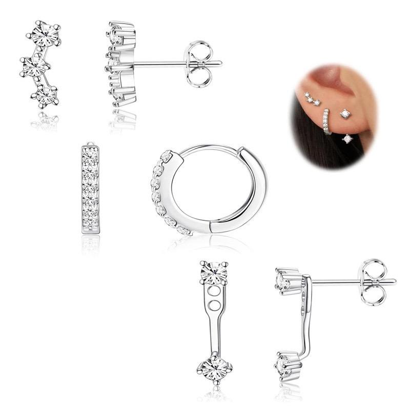 Stainless Steel Circle Huggie Hoop Earrings Set for Women Gold Color Unique Zircon Flower Stud Earring Piercing Jewelry