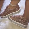 20 Spring and Summer New Sequined Lace-up Platform Casual Shoes Women's Large-size Flat-soled Running Shoes