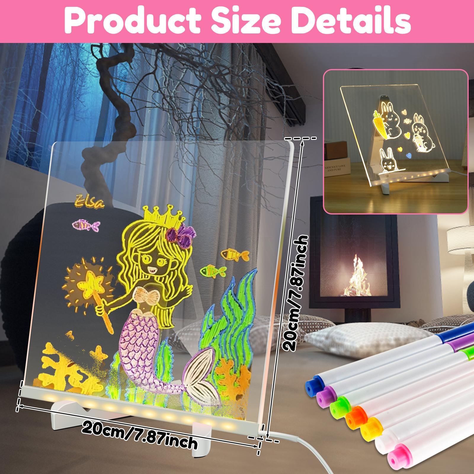 

LED Luminous Drawing Board Erasable Light-Up Doodle Pad Kid Painting Toys Acrylic Note Board Memo Board with Stand and 7 Markers