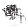 62KD Vintage Religion Rosary Necklace Hematite Stone Round Beads Chain with Jesus for Cross Pendant Necklace Catholic Jewelry