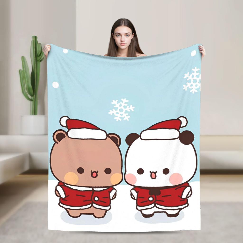 Bubu and Dudu Xmas Panda Couple Merry Christmas Soft Warm Blanket  Airplane Plush Bedding Throw Flannel Bedspread Sofa Bed Cover