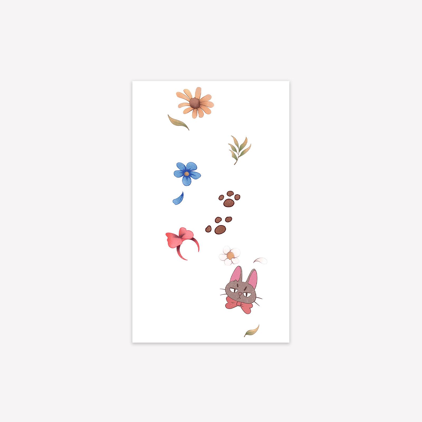 

Simple Niche Tattoo Sticker Waterproof Female Long-Lasting Color Rabbit Flower Cat Claw Tattoo Sticker 9*15