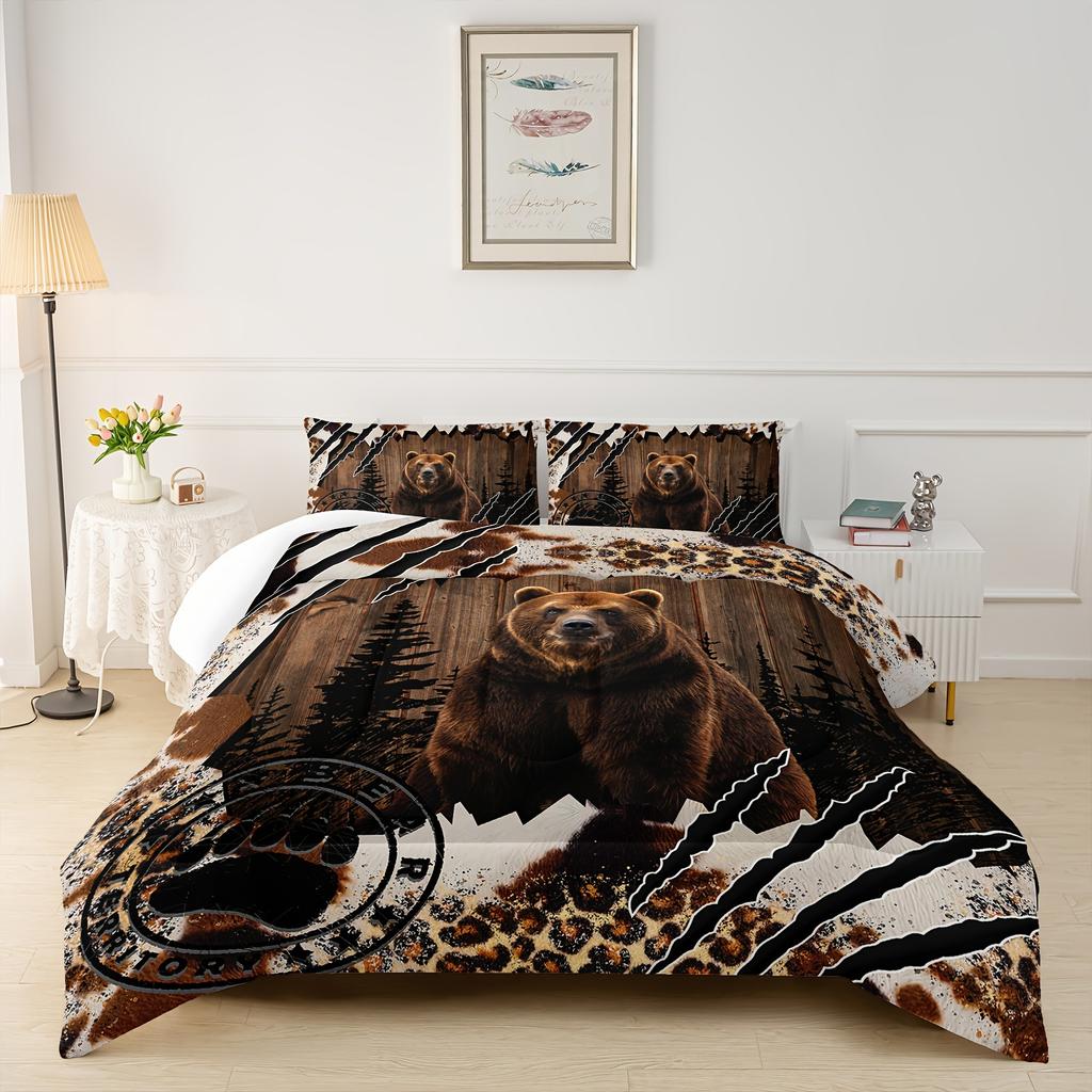 Brown Bear Bedding Set Duvet Cover Set Quilt Cover With Pillowcase For Bedroom Decor Birthday Gift Halloween Christmas Gift