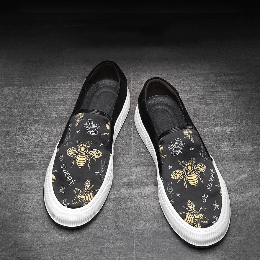 Luxury Fashion Designer New Arrival Men's Black Graffiti Pattern Shoes Male Slip On Loafers Walking Sneakers Zapatos Hombre