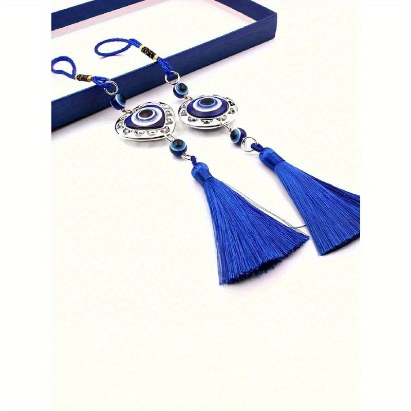 1PC Blue Evil Eye Tassel Car Charm Vintage Metal Heart Shaped Pendant Holiday Birthday Party Gifts & Home Decor Crafts, Home Decor, Room Decor