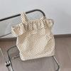 Stylish Korean Ins Polka Dot Lace Canvas Tote Bag For Women With Large Capacity Beige