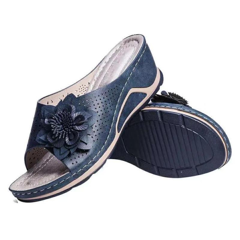 Women's Plus Size Summer New Sandals Floral Open Toe Wedge Cutout Stitched Slip-On Shoes