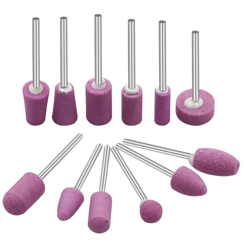 12-Pack Abrasive Mounted Stones - 2.35mm Shank Grinding Points for Dremel Tools, Polishing & Nail Art Accessories