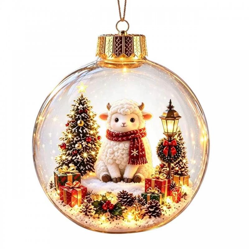 Acrylic Christmas Ornament With Animal Design - Hedgehog Penguin Panda Lamb Light-Up Hanging Decor Tree Home Festive Display
