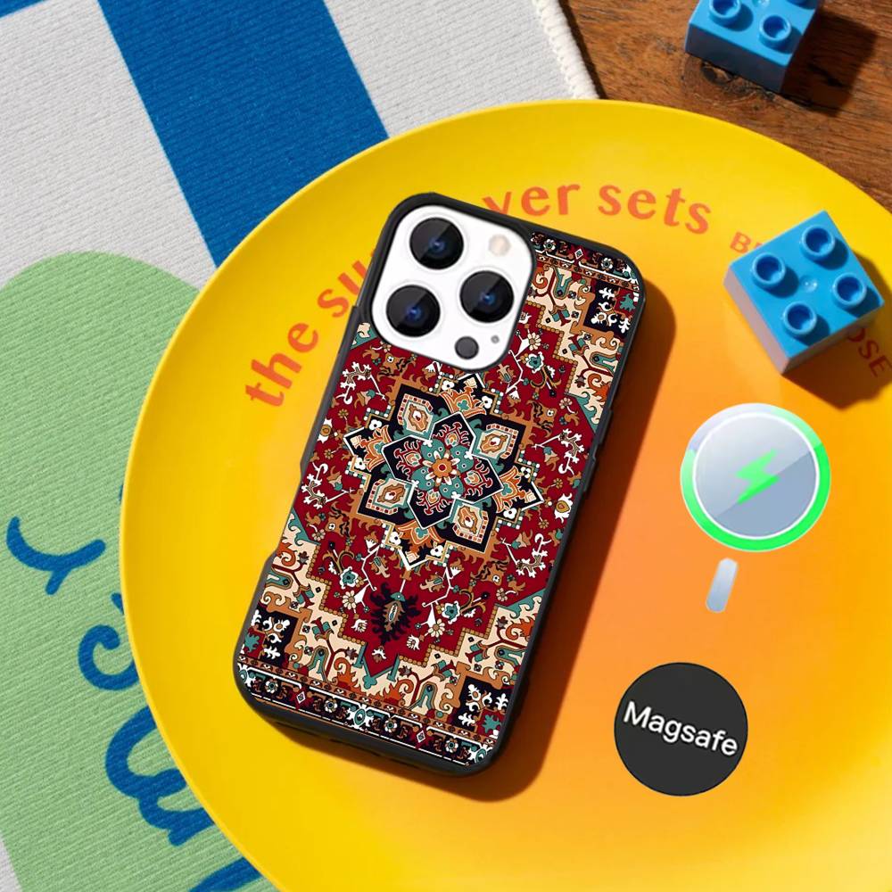 Hot Persian Carpet Floral Pattern Phone Case For iPhone 17,16,15,14,13,12,11Pro,Max,Plus,Mini Magnetic Magsafe Wireless Charging