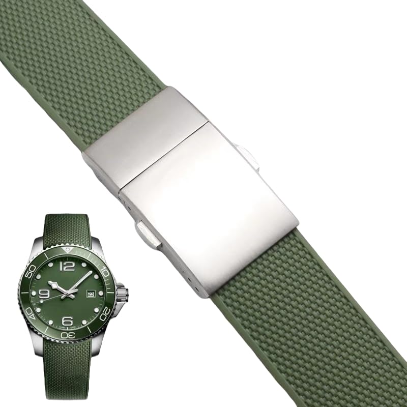 

[Знак Metou] Ремешок для часов 21 мм Longines HydroConquest L3.696740742743744781782783883 Мужской сменный водонепроницаемый силиконовый ремешок (зеленый)