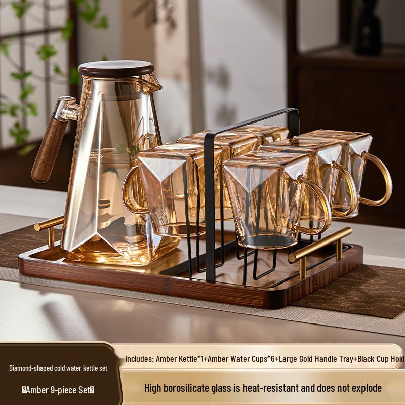 Yagang High-Temperature Resistant Glass Kettle Set for Tea, Living Room Cold Water Kettle Cup Set