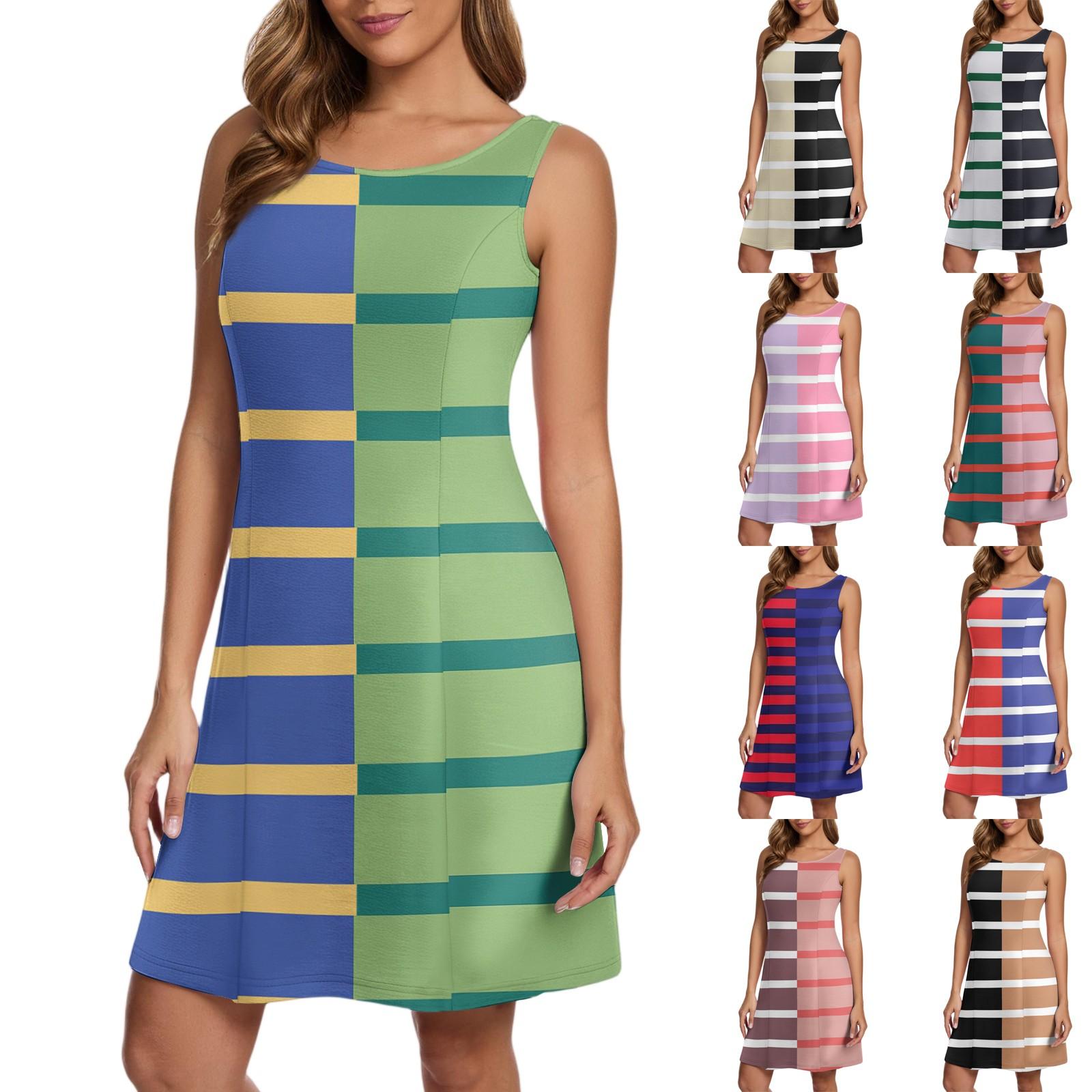 

Women s Casual Fashion Striped Printed Vest Dresses L армия зеленый