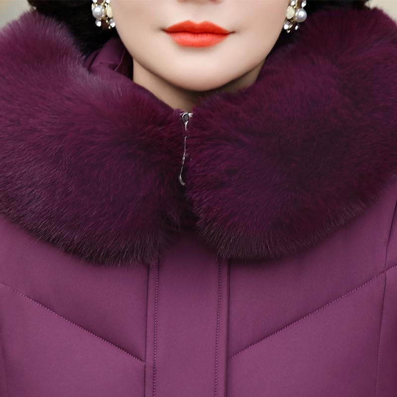 Plus Size XL-6XL Winter Long Coat Female Outerwears Hooded Elegant Faux Fur Collar Loose Thick Warm Middle Age Woman Parka