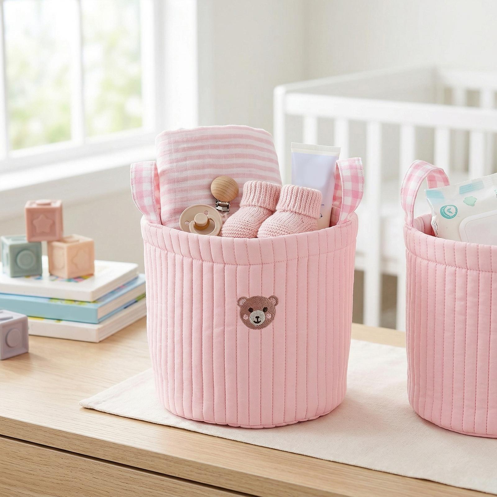 

Women Baby Essentials Organizer Large Capacity Folding Storage Basket Hand-Held Quilted Storage Bucket for Diapers Small Clothes S