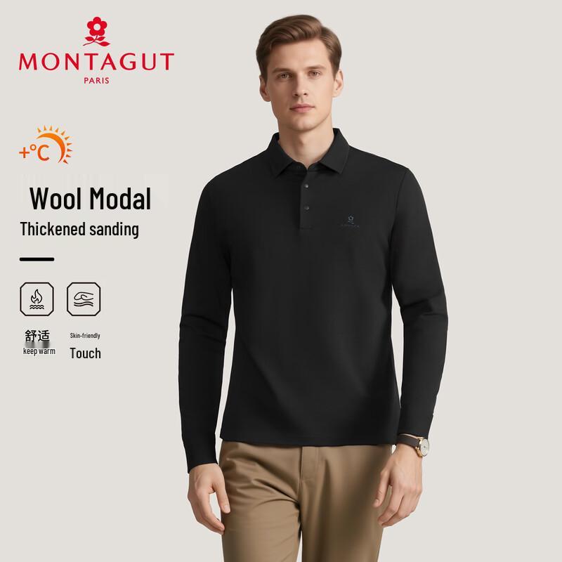 MONTAGUT Men s Lambswool Blend Long Sleeve Polo Shirt L