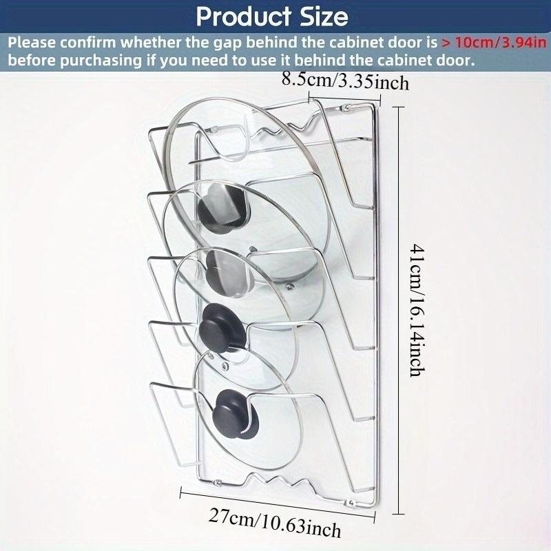 1pc Heavy-Duty Stainless Wall-Mounted Pot Lid & Lid Holder Rack - Space-Saving Multi-Layer Kitchen Shelf with Curved Hooks dish