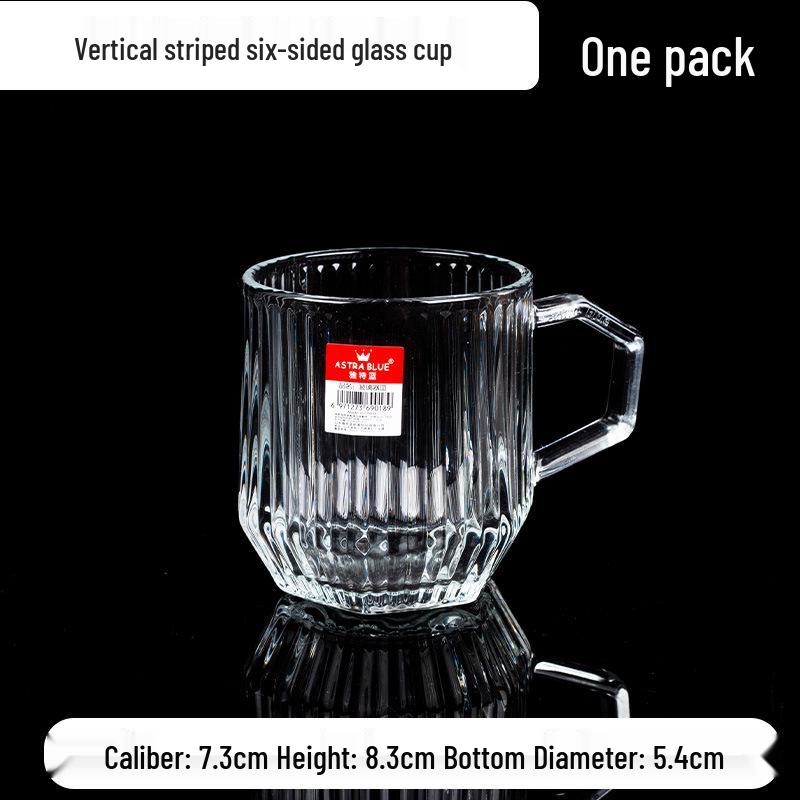Hexagonal Glass Cup with Handle - Thick Vertical Stripes, High Transparency, Heat Resistant 201-300ml