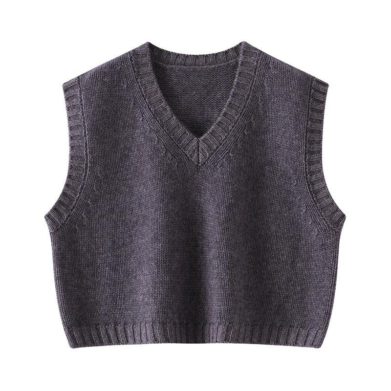 Women's Vintage V-neck Cashmere Sweater Vest: Short Loose Knit for Autumn & Winter Fashion
