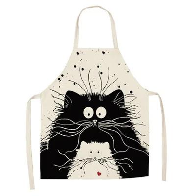 1Pcs Apron Cotton Linen Cooking Cute Cat Printed Home Sleeveless Aprons Men Women Baking Accessories Household Kitchen Supplies