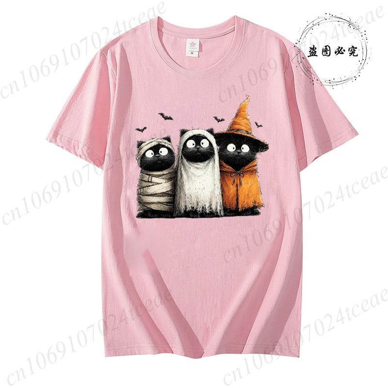 Womens New Fashion Clothes Tshirt Halloween Cat Graphic T Shirts Tops Witch Cats Pumpkin Harajuku Vintage Tee Shirts Clothes