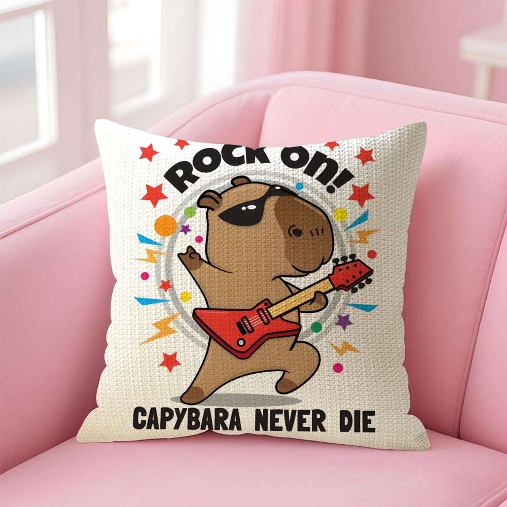 Cute Capybara Cushion Cover Natural Linen Pillow Case DoubleSided Print Decorative Sofa Pillowcase Home Decor Gift