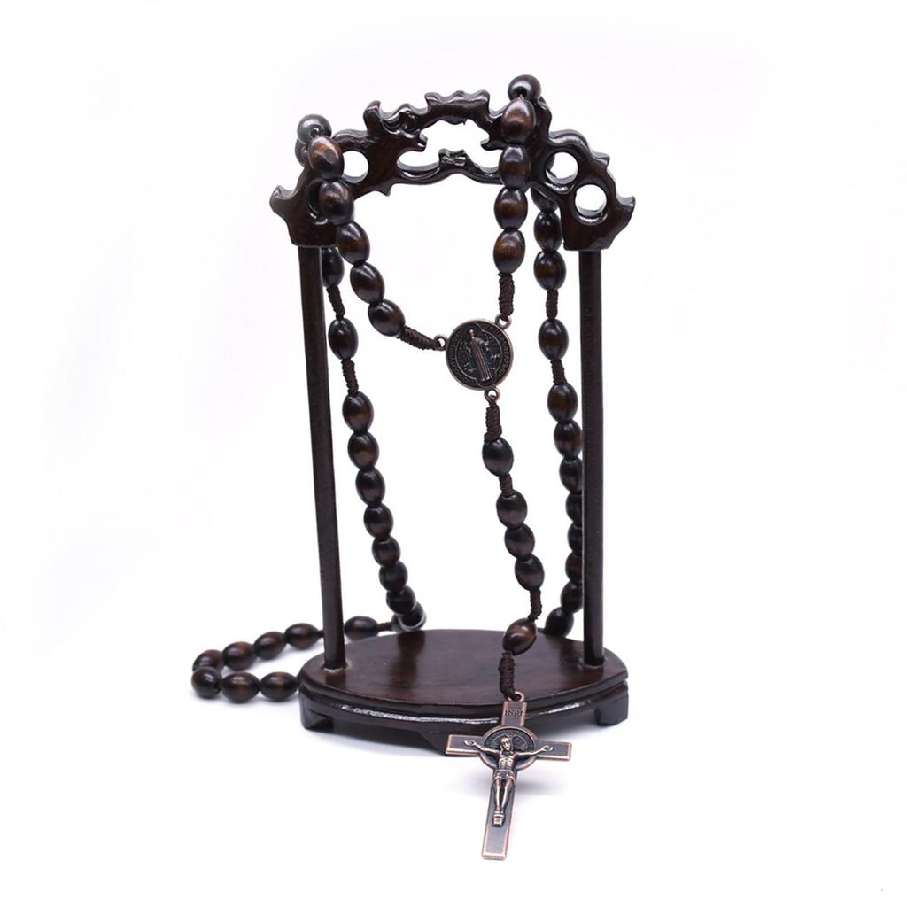 Exquisite Wooden Rosaries with Cross Pendant Religious Jewelry Necklace for Men and Women