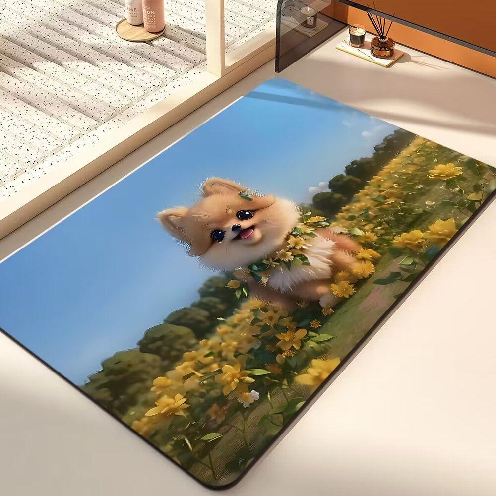 Diatom Mud Suction Mat Cartoon Cute Puppy Bathroom Floor Mat Toilet Toilet Door Non-slip Door Mat Quick Drying Mat