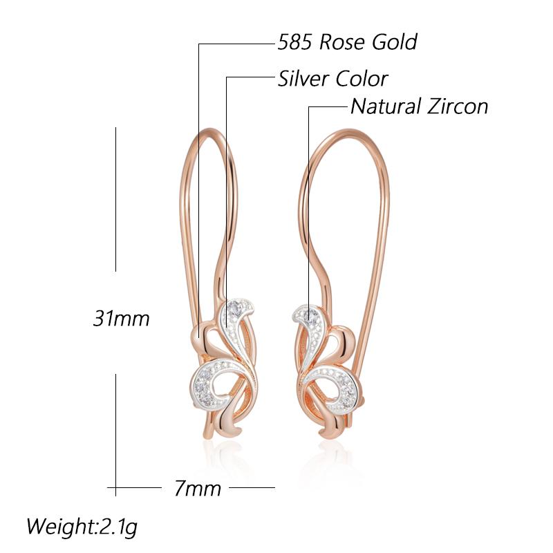 Shiny Natural Zircon Flower Long Drop Earrings Women Luxury  Rose Gold  Color Mix Daily Fine Vintage Jewelry