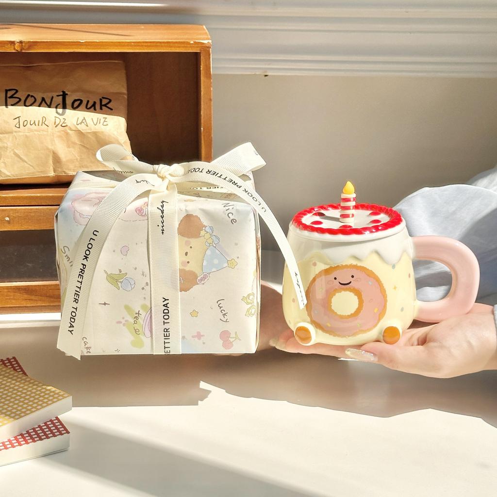 Birthday gift Cute apple cup High value ceramic household water cup Girls birthday gift souvenir gift box