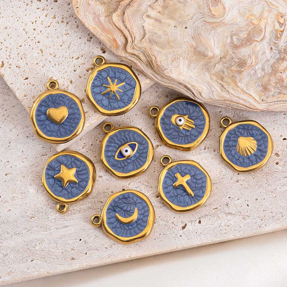 4-8pcs Stainless Steel Enamel Star Heart Eye Shell Sun Round Random Charm Base Anklet Pendant DIY Earring Necklace Jewelry Makin