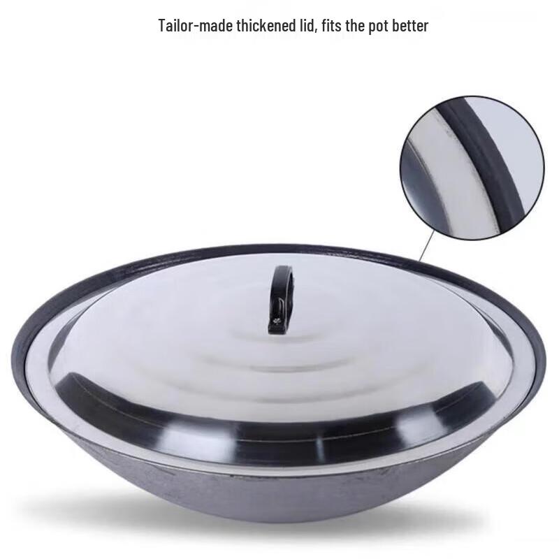 GOWKE Traditional Non-Coated Cast Iron Wok for Wood Stove with Stainless Steel Lid