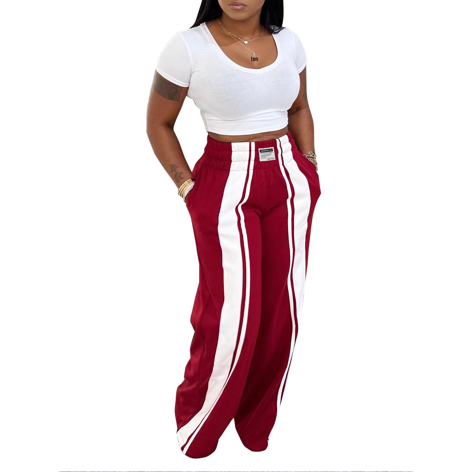 

AL342 Women s European & American Style Wide-Leg Casual Trousers - New Trendy, Loose, and Versatile Fit Large красный