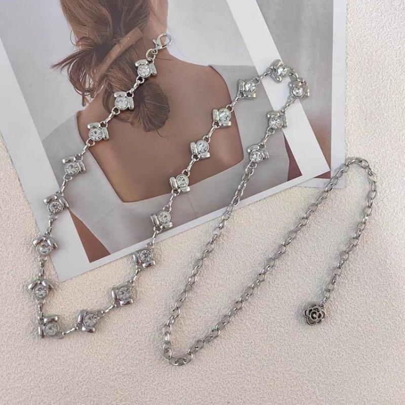 Elegant And Sleek Metal Waist Chain With Rhinestones Perfect For Womens Fashion Outfits