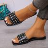 Fashion Open Toe Flat Metal Flip-Flops for Women 2025 New Fashion Beach Non-Slip Rivet Sandals and Slippers
