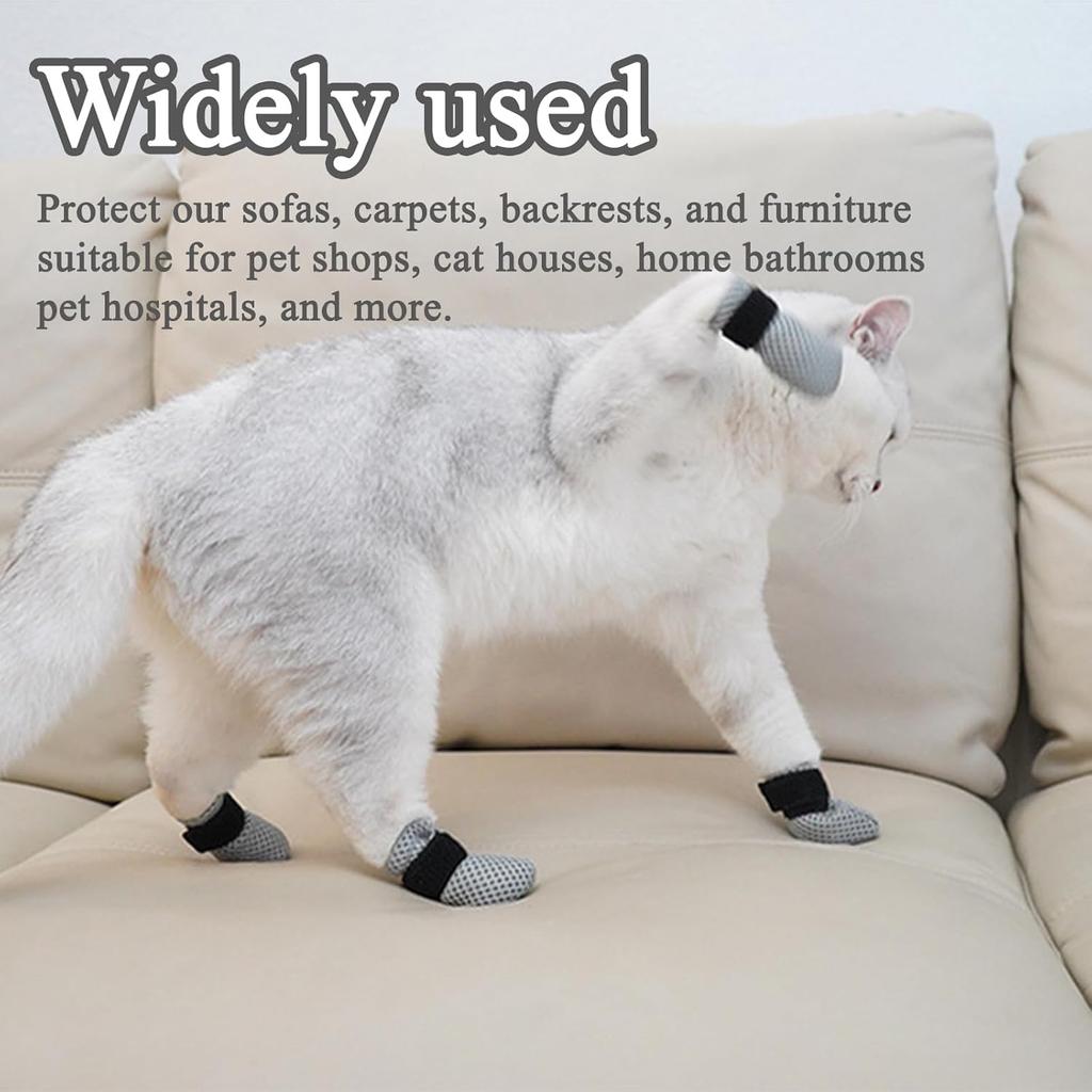 4 PCS Cat Mittens to Prevent Scratching, Adjustable S Size Cat Booties to Prevent Scratching, Breathable Mesh Shoes, Prevent Scratches, Suitable for