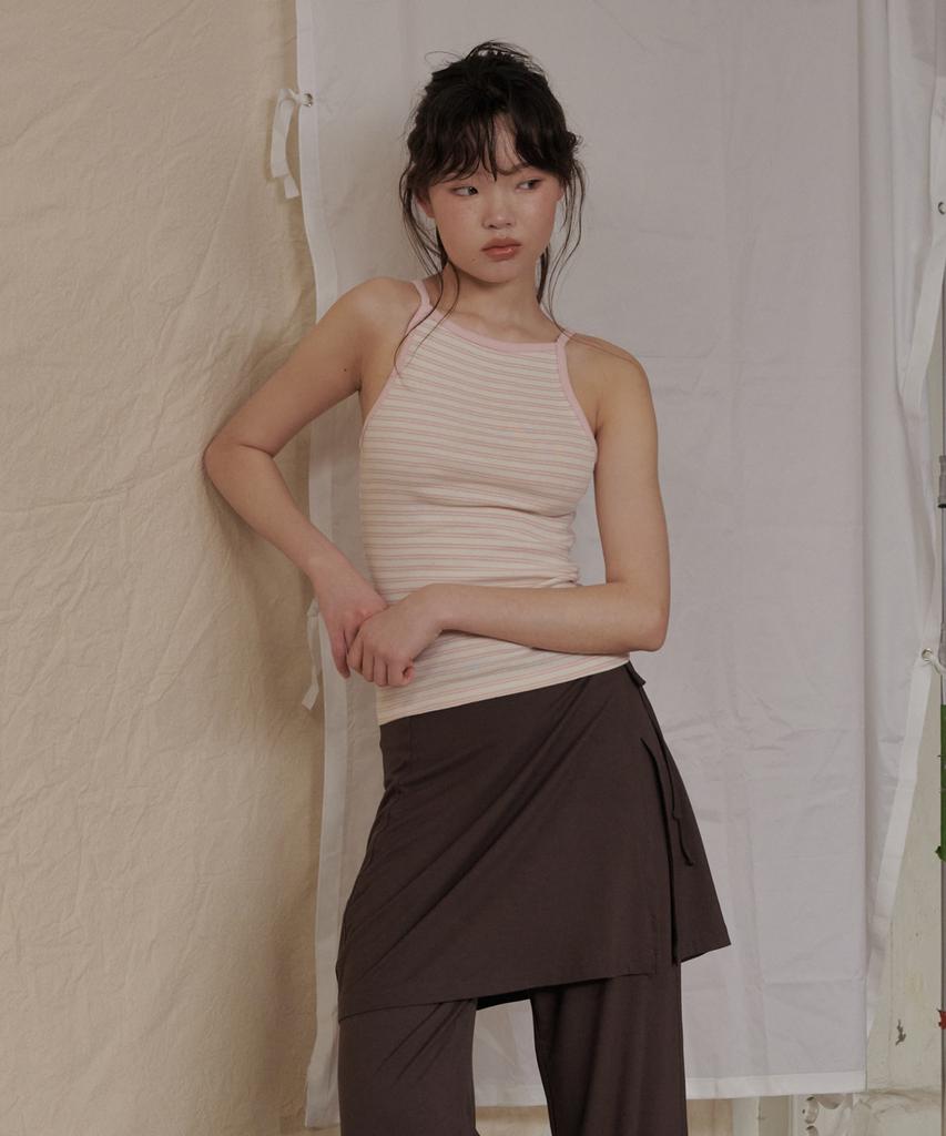 Okkitteu Layered Wrap Skirt Pants Brown