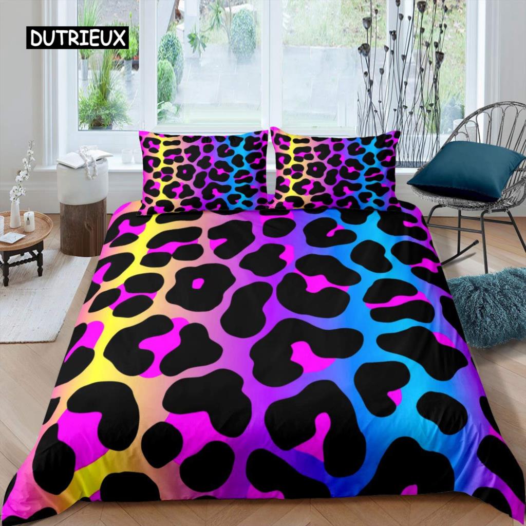 

Leopard Print Duvet Cover Microfiber Red Rose Blossom Floral Bedding Set Brown Cheetah Safari Wildlife Animal King Bedding Set AU Queen(210x210cm)