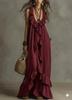 2026 Casual Bohemian Urban V-Neck Short Sleeve Ruffle Edge Vintage Dress Vacation Style