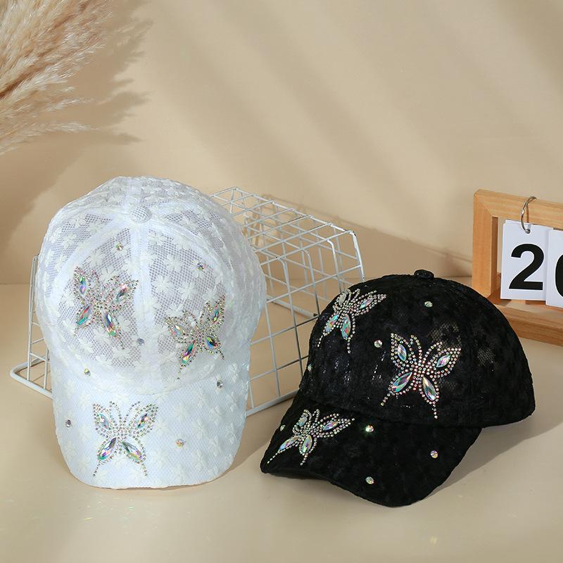 Diamond-Embellished Butterfly Cap, Mesh Breathable Versatile Sun Hat, Outdoor Hollowed-Out Baseball Cap, Fashionable Summer Hea