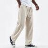Spring Summer Men's Old Money Style Linen Cotton Loose Straight Wide Leg Trousers Drawstring Casual Pants