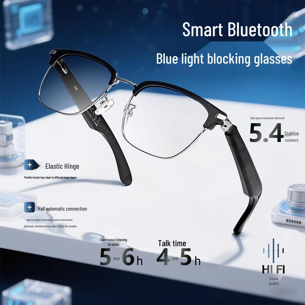 KI Bluetooth Smart Glasses mit automatischer Ein-/Aussch-Funktion, Metall-Federgelenke, Musik- & Anrufsensoren
